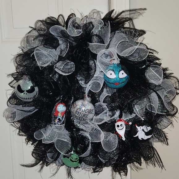 Handmade Other - The Nightmare Before Christmas Black White Mesh NBC Characters Wreath 20"x20"